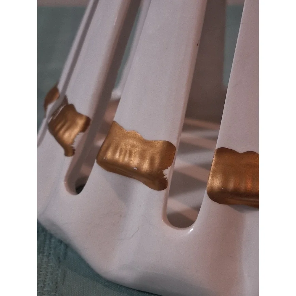 Vintage Ceramic Lady Napkin Holder Figurine White Gold Trim Mid Century Kitsch